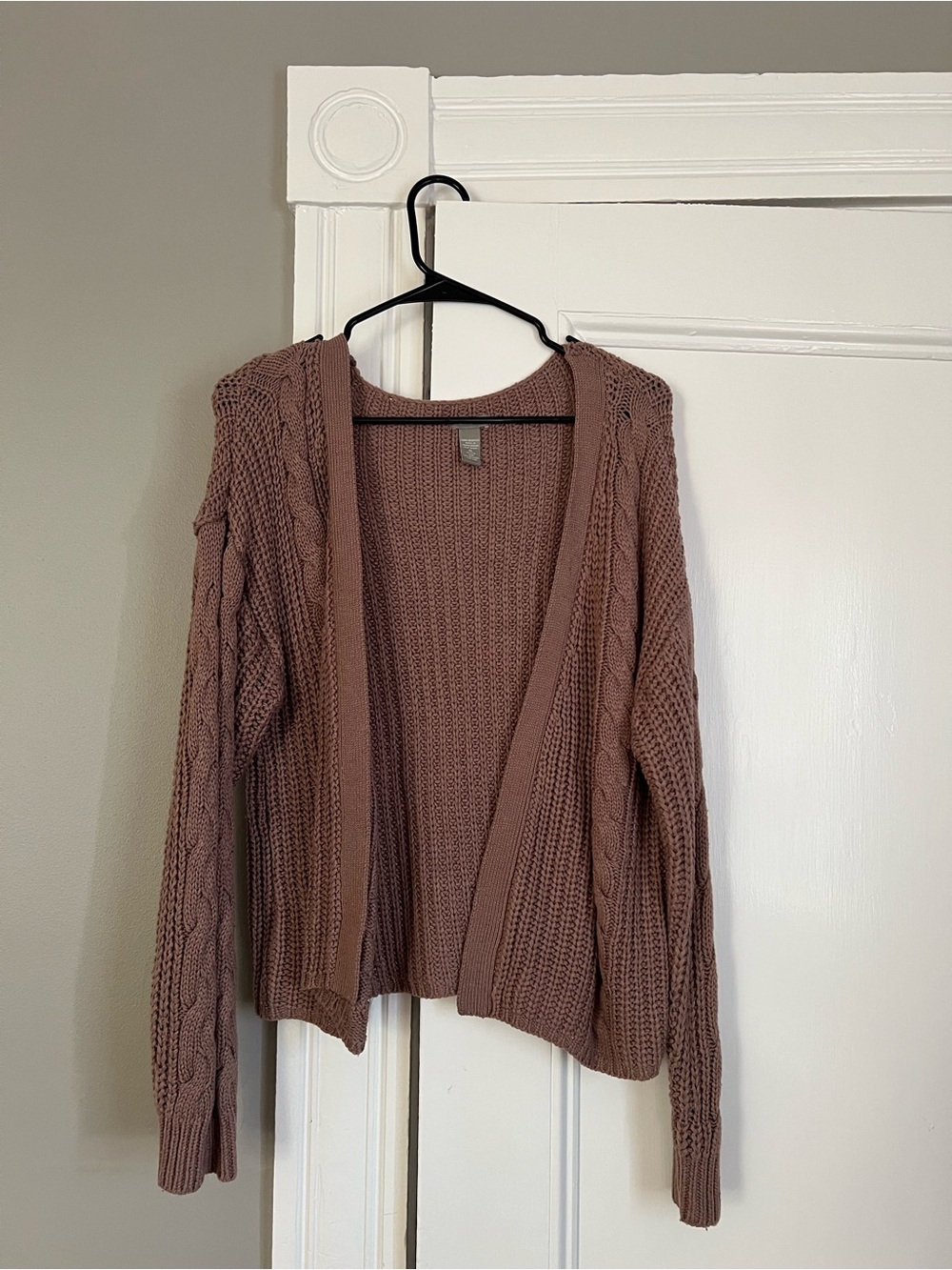 Charlotte Russe Open-Front Cable Knit Cardigan - Mauve